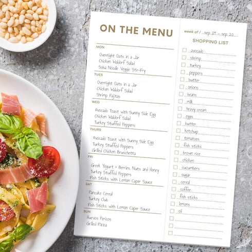 Sweetzer & Orange Gold Meal Planner Notepad, 7x10” Magnetic Grocery List with Tear Off Shopping List