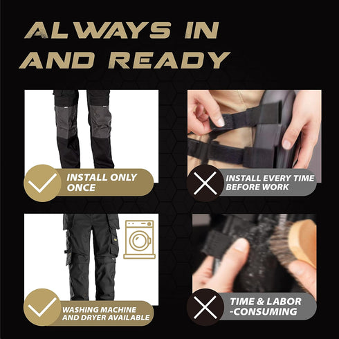 Hmyl Easy 11.5''7.9''0.45'', 3 Breathable No Strap Knee Pad Insert for Work Pants/Bibs, Uniforms, and Tactical Pants