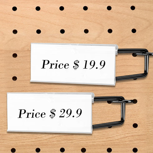Tandefio 100 Pack 8 Inch Black Metal Peg Board Hooks with Clear Plastic Label Holder for 1/8'' to 1/4'' Pegboard