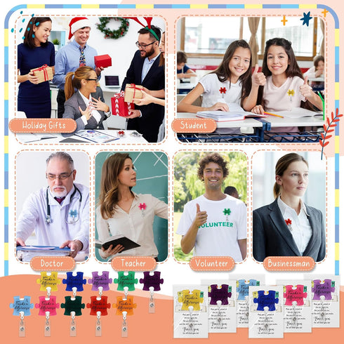 ReliThick 30 Set Employee Appreciation Gifts Bulk, Puzzle Badge Reel with Thank You Cards, Retractable ID Badge Holder