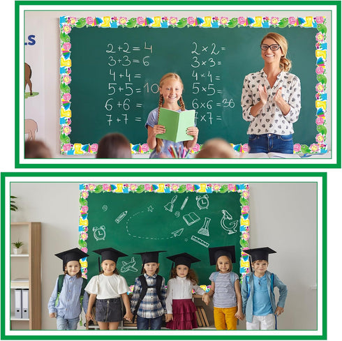 Spring Flower Bulletin Board Border, 65.6 Feet, Scalloped Trim, Springtime Decor for Classroom, Home Office, Chalkboard