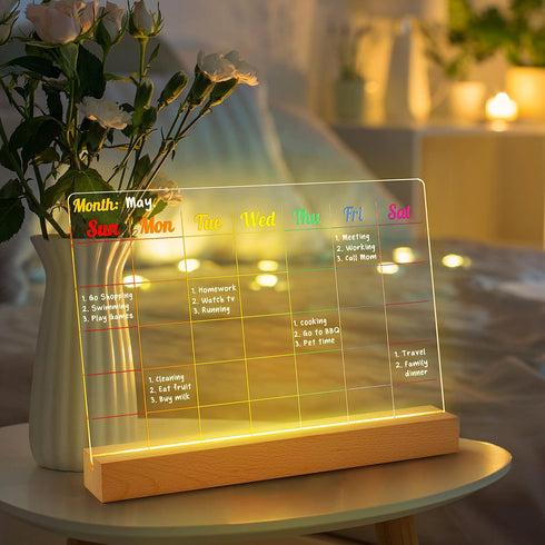 D-FantiX Acrylic Dry Erase Board with Light Up Stand 12 x 8 Inch, Clear Desktop Calendar Whiteboard