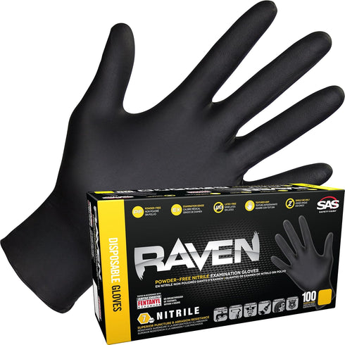 Raven Powder Free Disposable Nitrile Gloves | 7 Mil - Sm | Latex Free, Textured Grip, Chemical + Puncture Resistant |