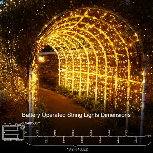 echosari 2 Pack Battery Operated String Lights, 13.2Ft 40 LED Warm White Fairy Lights for Outdoor Wedding Party Garden