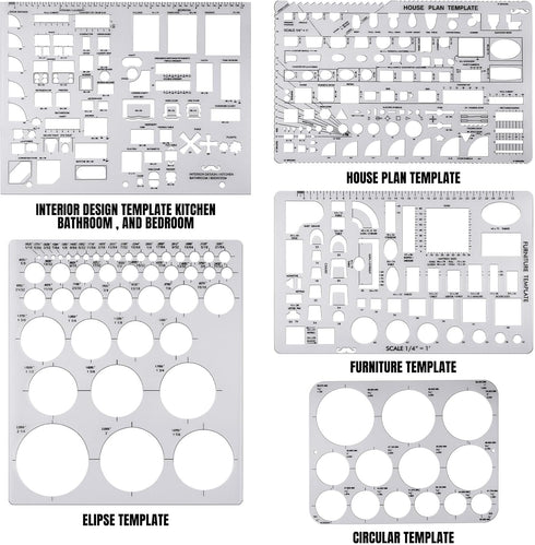 Zonon 10 Pcs Plastic Drawing Template Ruler - 12 Inch Triangular Aluminum Architect Scale Measuring Templates