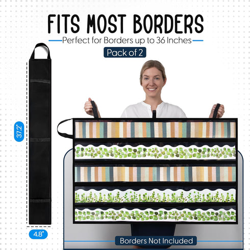 Pack of 2, Bulletin Board Border Storage, Black, 37.5" x 23.8" Unfolded Size - Bulletin Border Storage Pocket Charts for Easy Border Organization, Portable Border Storage Box for Teachers by Essex Wares