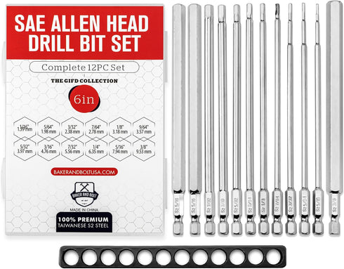 Baker and Bolt 12-Piece 6" Long Hex Head Allen Wrench Drill Bit