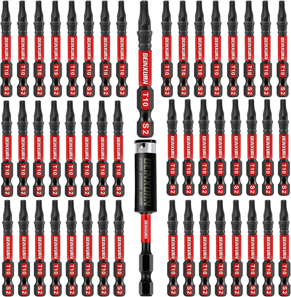 51 Pieces T10 Impact Tough Magnetic Screwdriver Bit Set, #10 Torx Head Power Bit Set with Impact Bit Holder