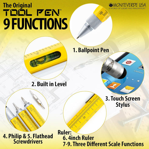 Set 6-in-1 Set (MV35478) Monteverde One Touch Tool Ballpoint Pen with Stylus Yellow + Tool Pen Keychain Multifunction