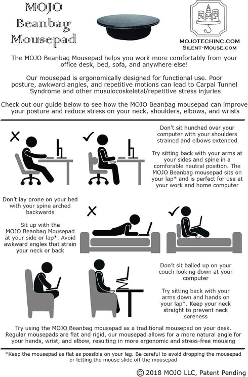 MOJO-HOME MOJO Beanbag Ergonomic Mousepad - Comfortable Mouse Pad for Sofa, Bed, Lap, Couch, and Anywhere Else (Black