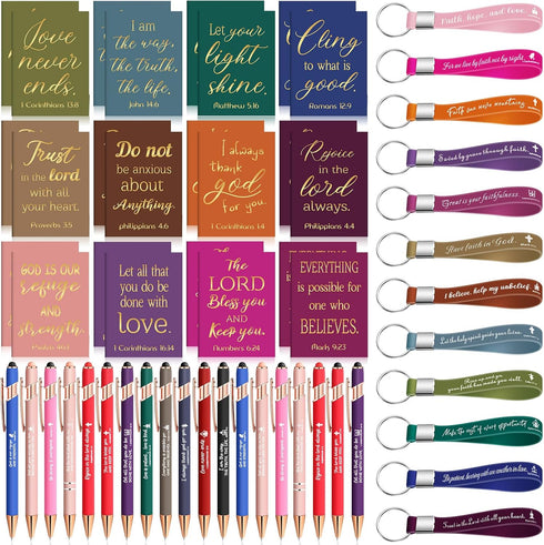 Estune 72 Pcs Christian Bible Gifts Set Bulk, Inspirational Ballpoint Pens, Scripture Notebooks, Keychain