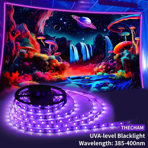 80ft 1440 12V 3 THECHAM Black Light Strip with Remote, LEDs, Flexible Blacklights for Glow Party, Adjust Brightness