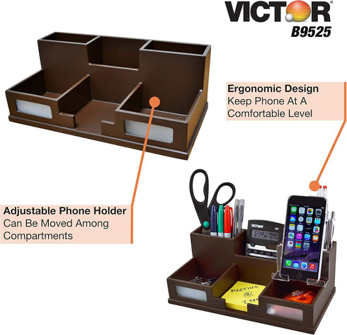 Victor Desk Organizer with Smart Phone Holder - Mocha Brown, Model B9525