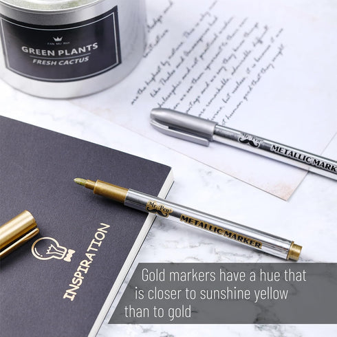 Mr. Pen Metallic Paint Markers, 12 Pack, Silver and Gold, Permanent Metallic Markers