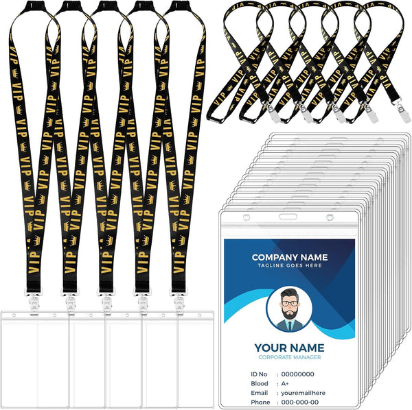 Kosiz 25 Set VIP Badge Lanyards with 4 x 6 Inch Clear Credential Holders, Breakaway Black Lanyard for Events