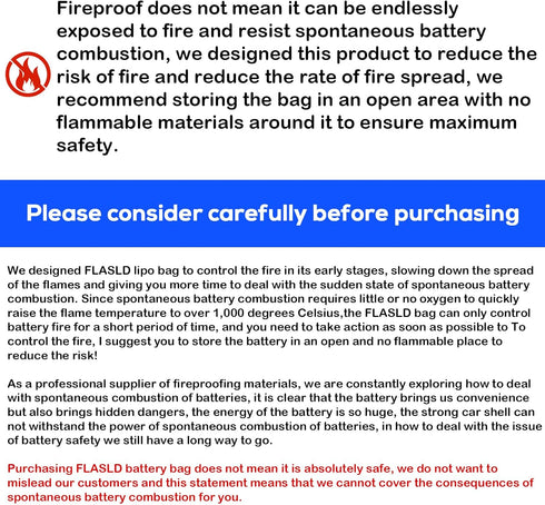 (16 4.3 5in) FLASLD E-Bike Battery Bag Fireproof Safe Charging Bag Explosionproof Lipo Battery Bag Large Capatity