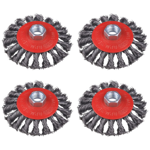 4 Pack 4 Inch Twist Knotted Wire Wheel Brush for Angle Grinder with 5/8 Inch-11 Threaded Arbor for Heavy-Duty
