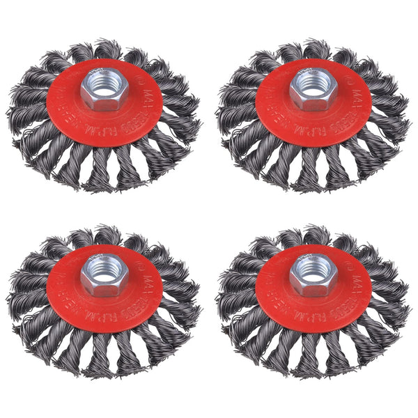 4 Pack 4 Inch Twist Knotted Wire Wheel Brush for Angle Grinder with 5/8 Inch-11 Threaded Arbor for Heavy-Duty