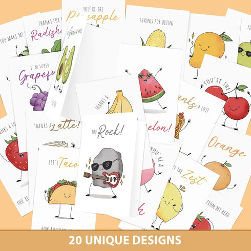 Set 20 Premium Funny Thank You Cards, Teacher Appreciation Cards with Envelopes, Cute Thank You Notes for Kids Student