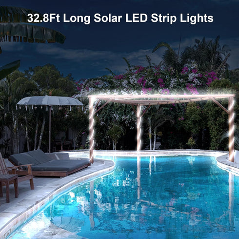 32.8ft IP68 ZAIYW Solar LED Strip Lights Outdoor, Fully Waterproof Strip Lights with Timer Remote Dim, Self-Adhesive