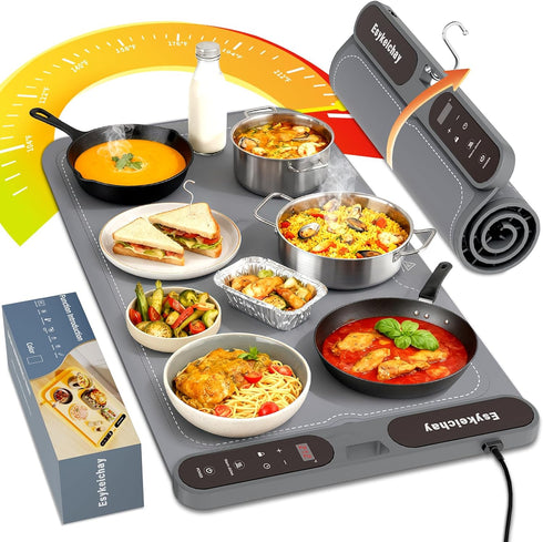 ESYKEICHAY Warming Mat for Food with Roll-Up & Hangable Design, 24"x16" Electric Silicone