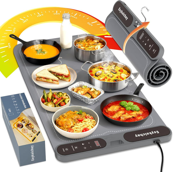 ESYKEICHAY Warming Mat for Food with Roll-Up & Hangable Design, 24"x16" Electric Silicone
