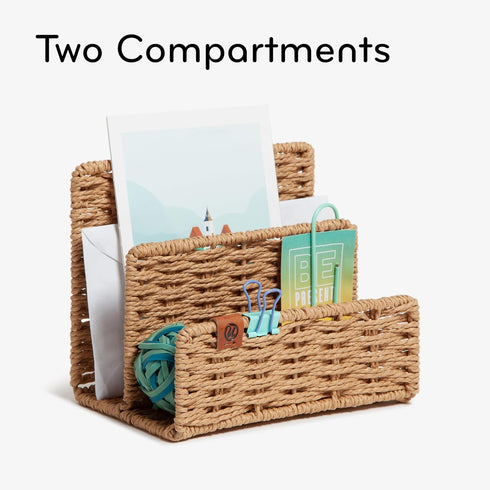 U Brands Woven Letter Sorter, Rattan-Inspired Wicker Style Office Organization Supplies, 1 Count