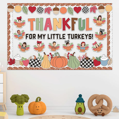Fall Turkey Bulletin Board Set, DIY Turkey Cutouts, Autumn Thankful Tree Classroom Decorations, Fall Leaves Pumpkin
