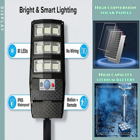 VISLLOGEYA 1 Pack, 81 6500K IP65 (1 Pack) Solar Outdoor Light LED Dusk to Dawn Solar Powered Street Light Waterproof