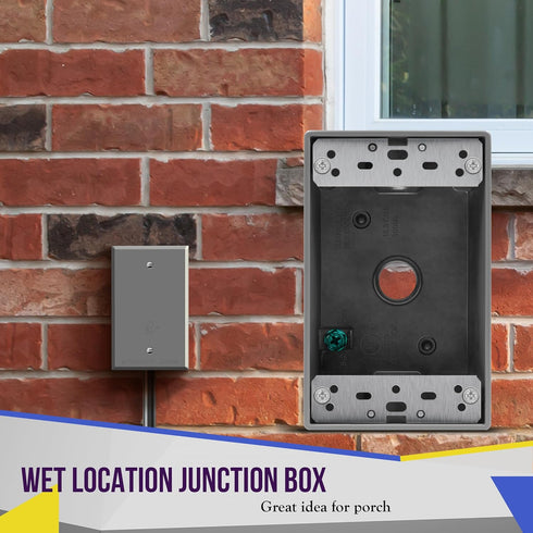 ENERLITES Weatherproof Outlet Box, Outdoor Electrical Box with Three 1/2-in Threaded Outlets, 1-Gang