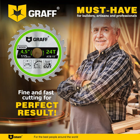 GRAFF 4-1/2 Inch Circular Saw Blade, 24-Teeth Grinder Blade for Wood, Plywood, Drywall, MDF, Plastic Cutting