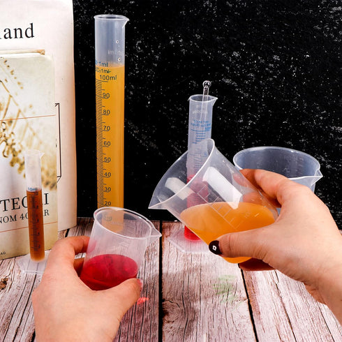 23Pcs Plastic Graduated Cylinders Beakers Set, 6 Clear Cylinders 25/50/100/250/500/1000ml, 4 Beakers 10/25/50/100ml