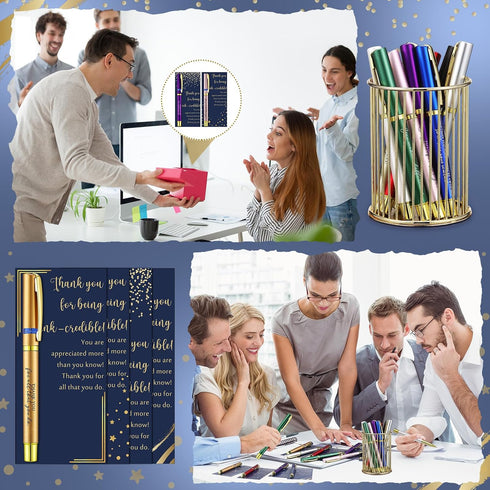 Sayglossy 60 Sets Employee Appreciation Gifts Inspirational Ballpoint Pen with Thank You Greeting Card for Staff