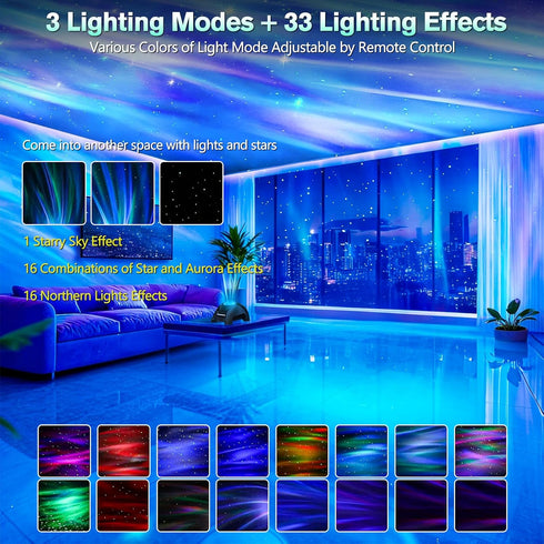 33 Northern Galaxy Light Aurora Projector, Star Projector with Light Effects, Starry Nebula LED Lamp for Bedroom
