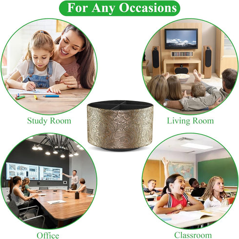 lizimandu Round Leather Art Supply Organizer, Remote Control Holder, 360 Degree Spinning, 4 Compartments
