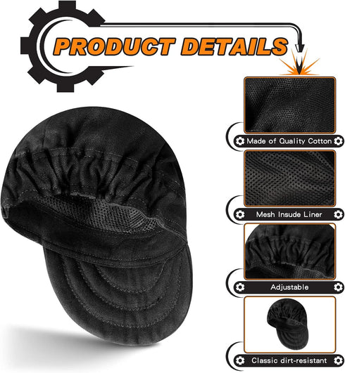 3 Pcs Welding Caps for Men, Flame Resistant Cotton Welders Hats, Mesh Inside Liner, Low Crown Beanie