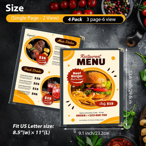 3 Pack 8.5" 11" Menu Covers x Menu Holder, Double Stitched Menu Covers, Restaurant Menu Cover, Single Page Menu Cover