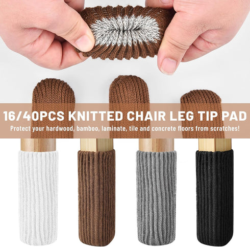 40 Set PCS Brown Furniture Leg Socks - Knitted Chair Leg Floor Protectors for Hardwood Floors - Fits Round and Square