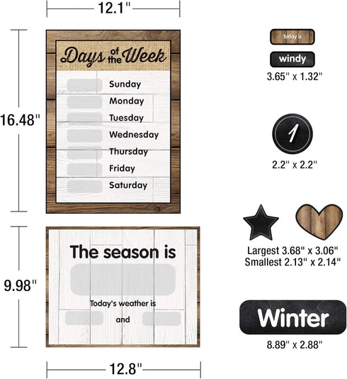 Schoolgirl Style Industrial Chic 95-Piece Calendar Bulletin Board Set, Rustic Farmhouse Monthly Calendar
