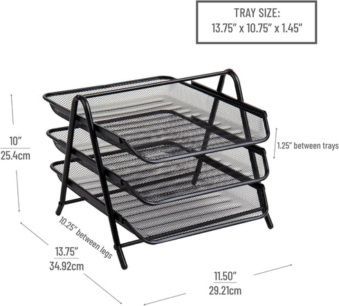 Mind Reader 3-Tier Paper Tray, Set of 2, Desktop Organizer, Metal Mesh File Storage, Black