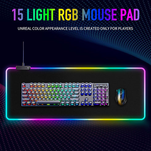 Large RGB Gaming Mouse Pad -15 Light Modes Touch Control Extended Soft Computer Keyboard Mat Non-Slip Rubber Base for Gamer Esports Pros 31.5X11.8 by FULLPAD