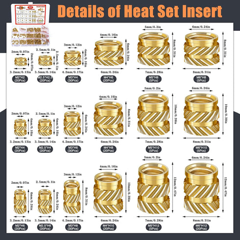 307 Threaded Inserts for Plastic Set, M2-M6 Heat Set Insert with Soldering Iron Tips, Brass Insert Tool Kit for 3D