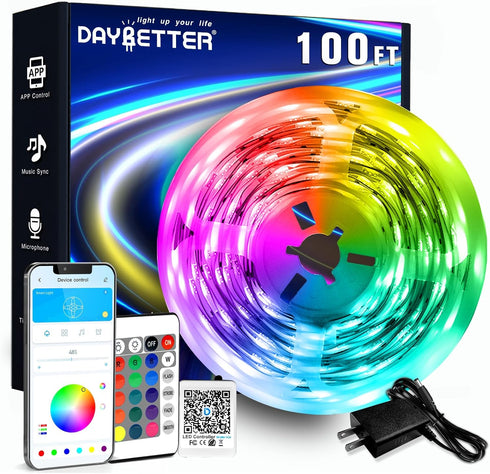 DAYBETTER LED Strip Lights 100ft RGB Lights Strip for Bedroom, Desk, Indoor
