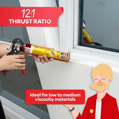 XFasten No Drip Caulk Gun, 12:1 Thrust Ratio, Ergonomic Grip for 10 oz Tube, Drip Free Caulking Gun