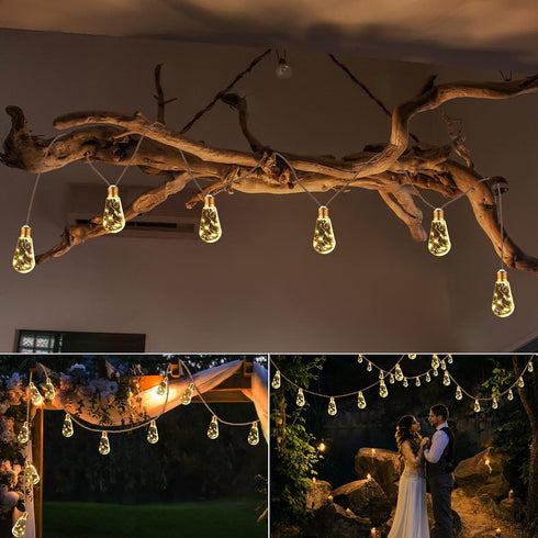 20Ft 8 16 Bulbs Solar Outdoor String Lights, Vintage Rope Hemp Solar Patio Lights, Waterproof Warm White Solar Powered
