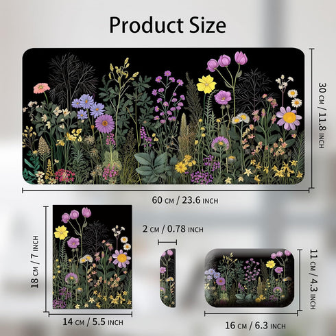 Large Wild Flower Gaming Mouse Pad & Wrist Rest, Desk Mat + Small Mouse Pad, Office Supplies, Desk Accessories