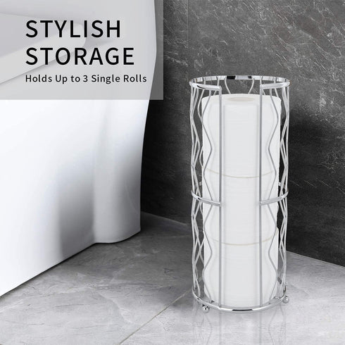 3 Decorative Metal Standing Toilet Tissue Holder for Bathroom/Powder Room, Compact Tissue Reserve for Jumbo Rolls