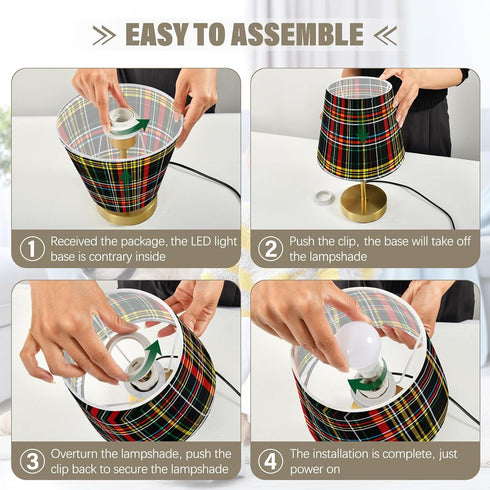Dimmable ALAZA Table Lamp for Bedroom Nightstand Multicolor Buffalo Plaid Checkered Bedside Lamp with USB Port Fabric
