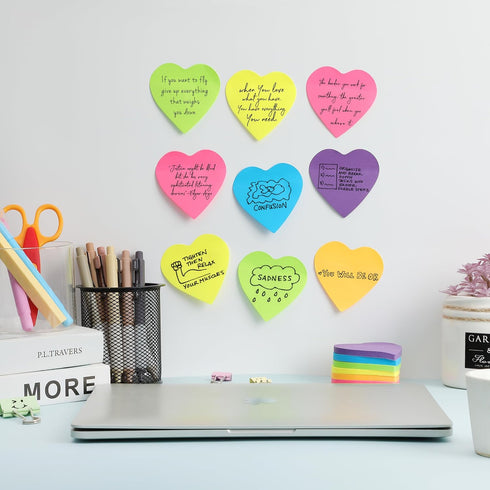 Mr. Pen Heart Sticky Notes, 12 Pads, 60 Sheets/Pad, Cute Heart Shaped Note Pads for Office Supplies