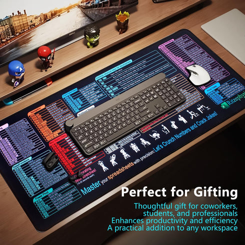 Ritzephyria Commands 31.5" 11.8" Excel Cheat Sheet Desk Pad XL Excel Mouse Pad with Shortcuts Excel Keyboard Shortcut
